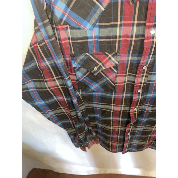 Ely Cattleman Western Shirt Men’s Size XL Blue Red Plaid Pearl Snaps LS Rodeo - Picture 6 of 12